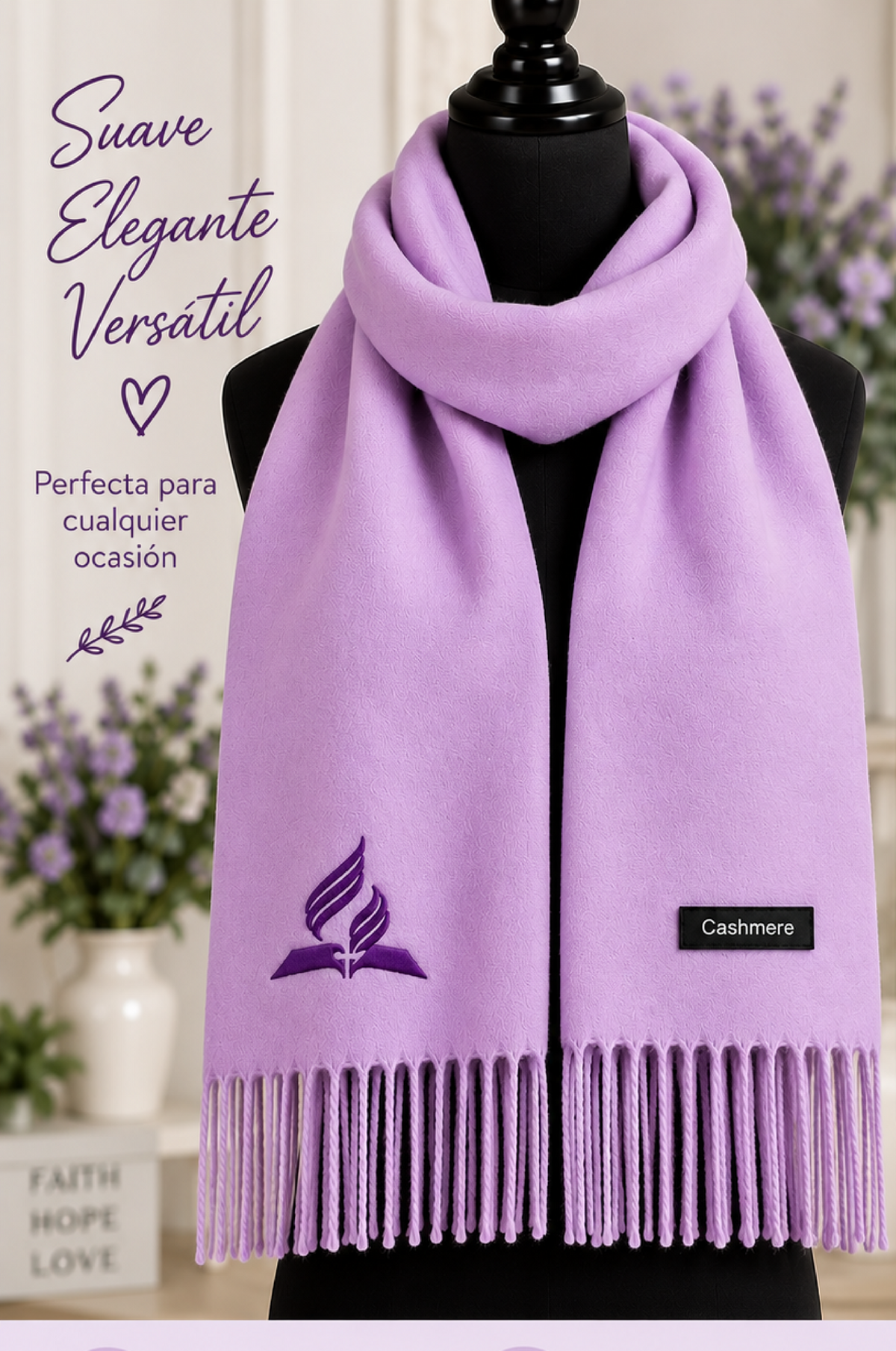Cashmere Feel Plain Scarve Womens Ministry. Embroidered