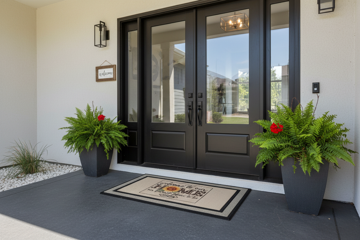 Custom mat at modern entrance